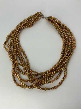 Vtg 925 Sterling Silver Multi-Strand Bronze Freshwater Pearl Necklace